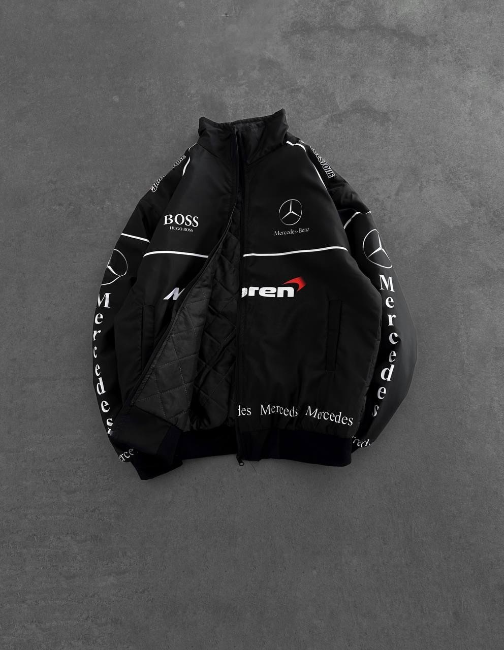 Black McLaren Desenli Unisex Bomber Ceket