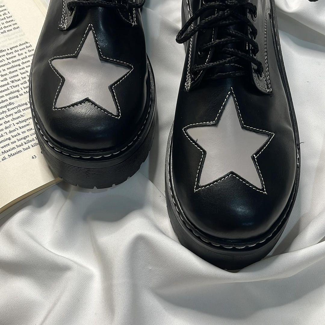 Black Oxford Star Detail Ayakkabi