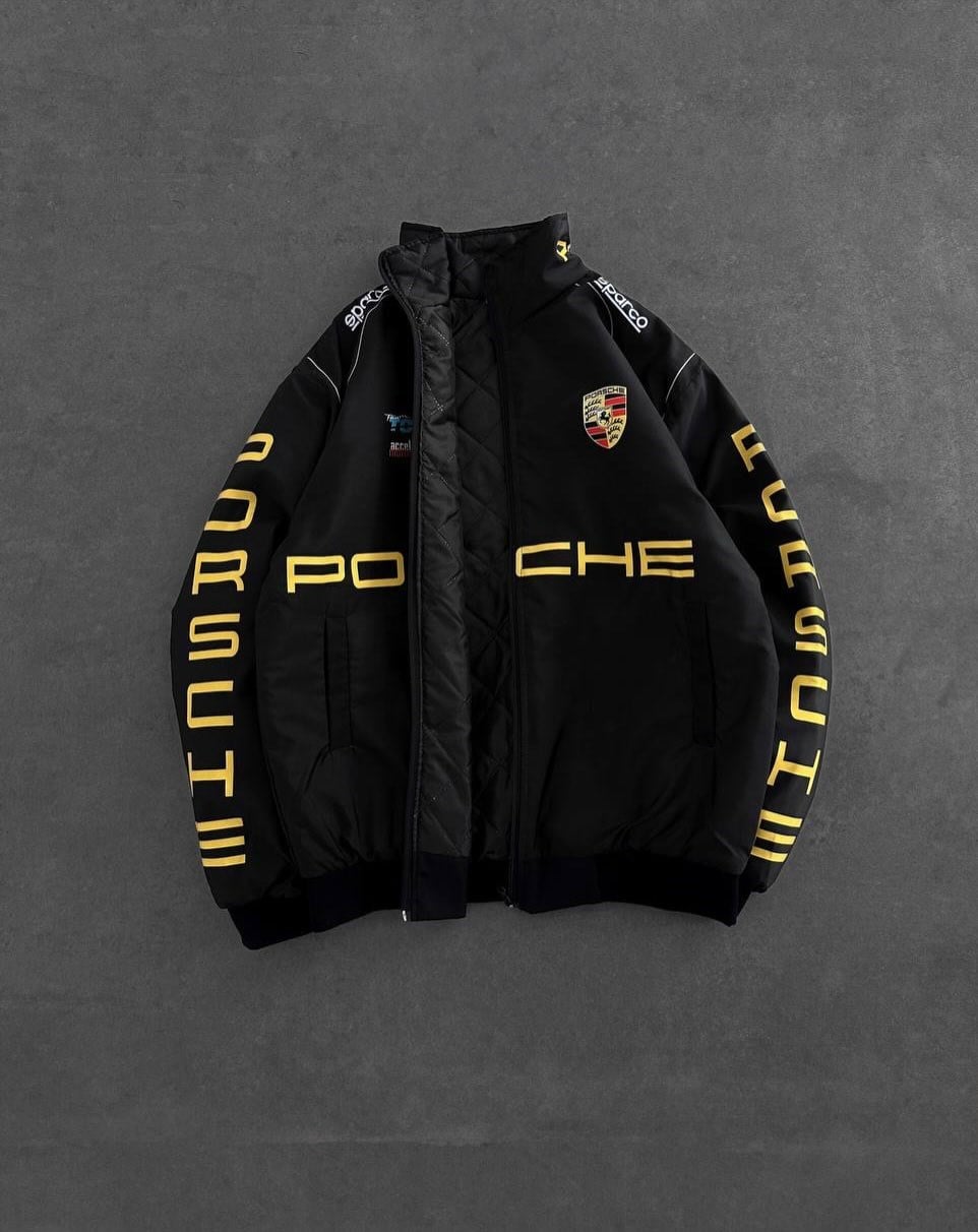 Black Porsche Desenli Unisex Bomber Ceket