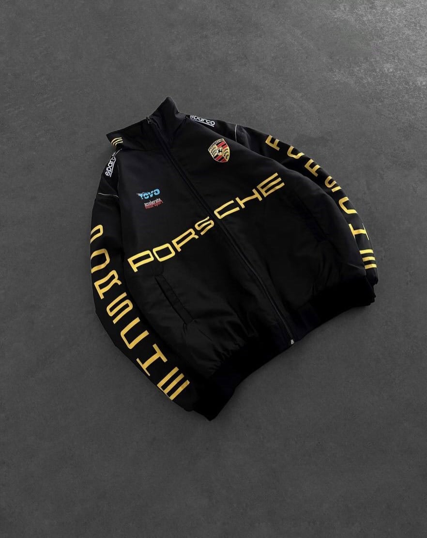 Black Porsche Desenli Unisex Bomber Ceket