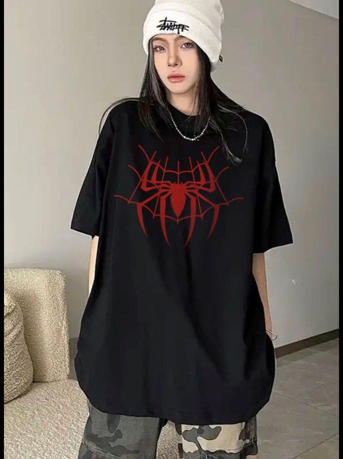 Black Spider Detail Oversize Unisex T-shirt