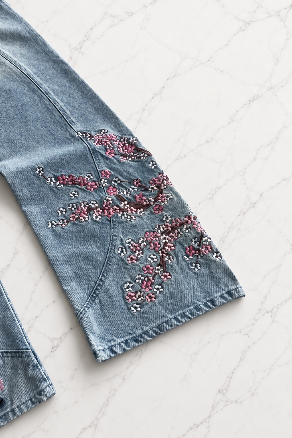 Blue Night Blossom Nakışlı Wide Leg Jean