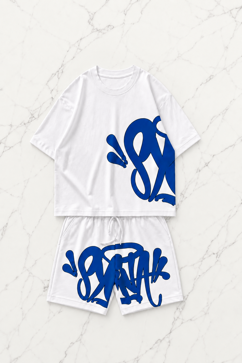 Blue Street Graffiti Beyaz Unisex T-shirt & Şort Takım