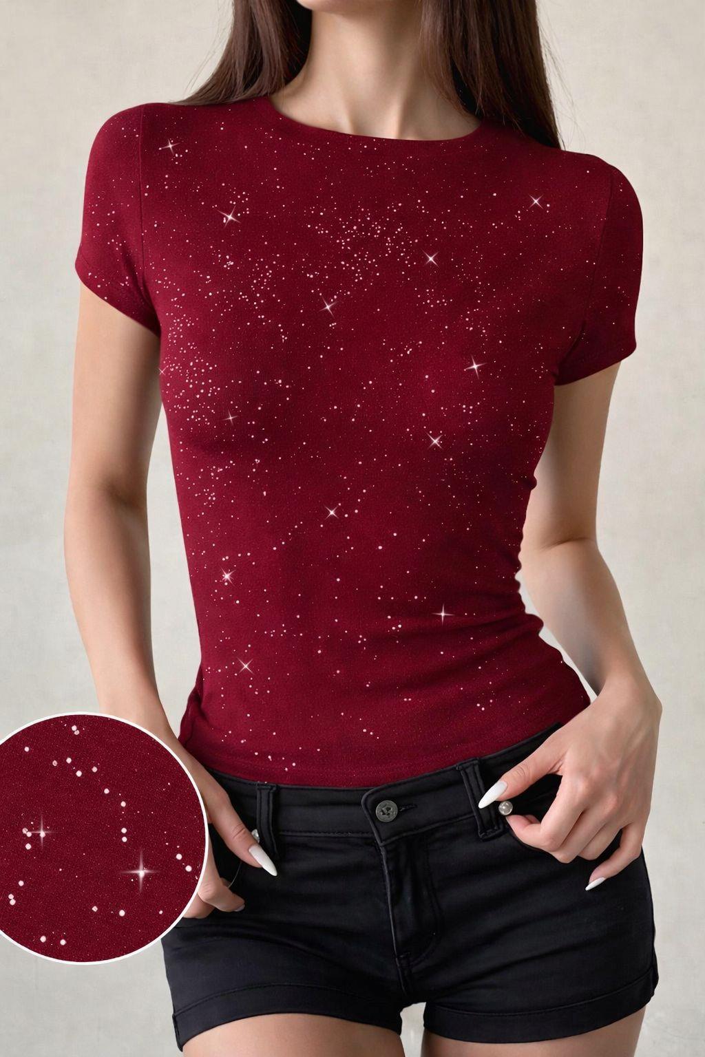 Bordo Cris Sim Detaylı Tam Boy Bluz
