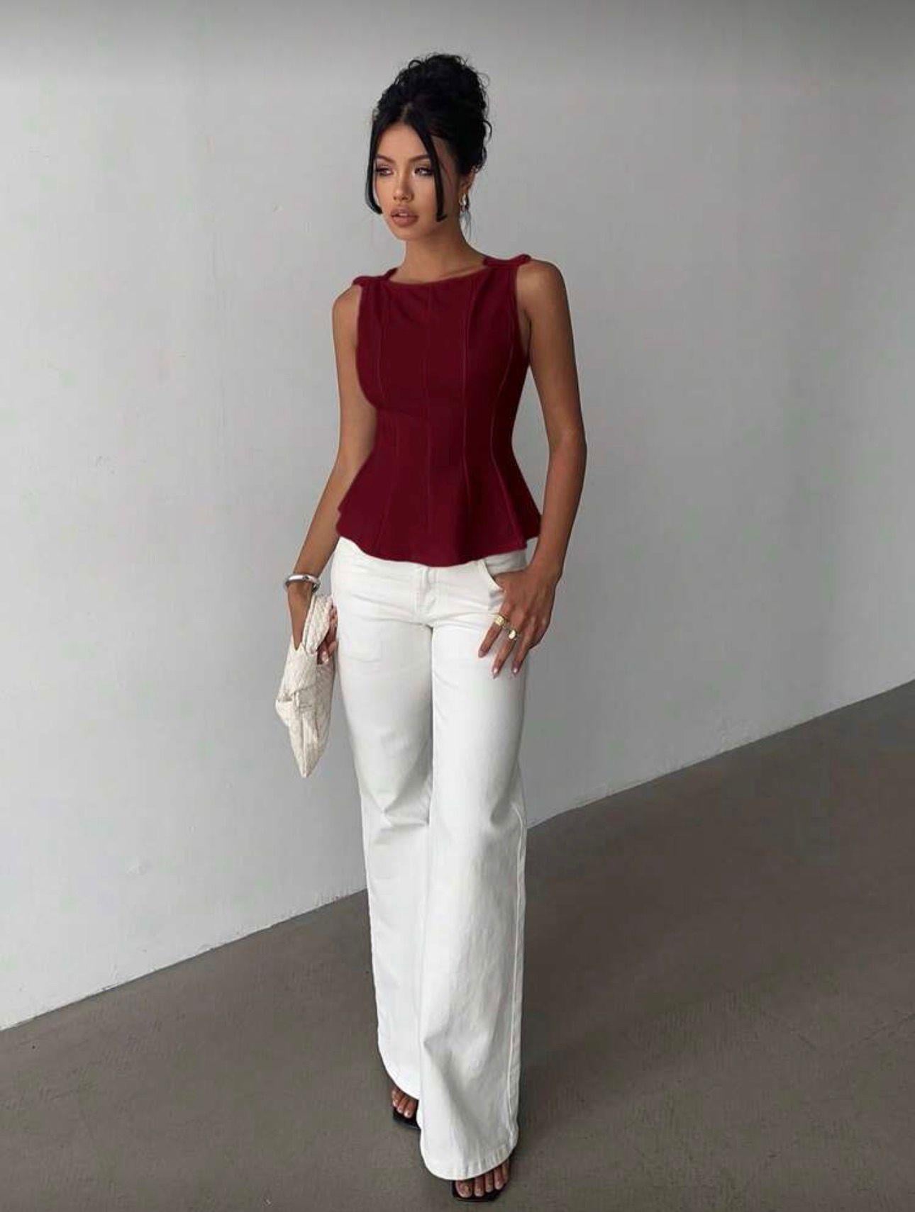 Bordo Fiyonk Detaylı Parçalı Bluz