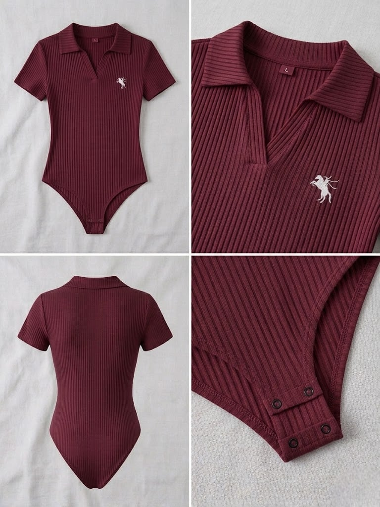 Bordo Polo Yaka Fitilli Likralı Premium Zıbın