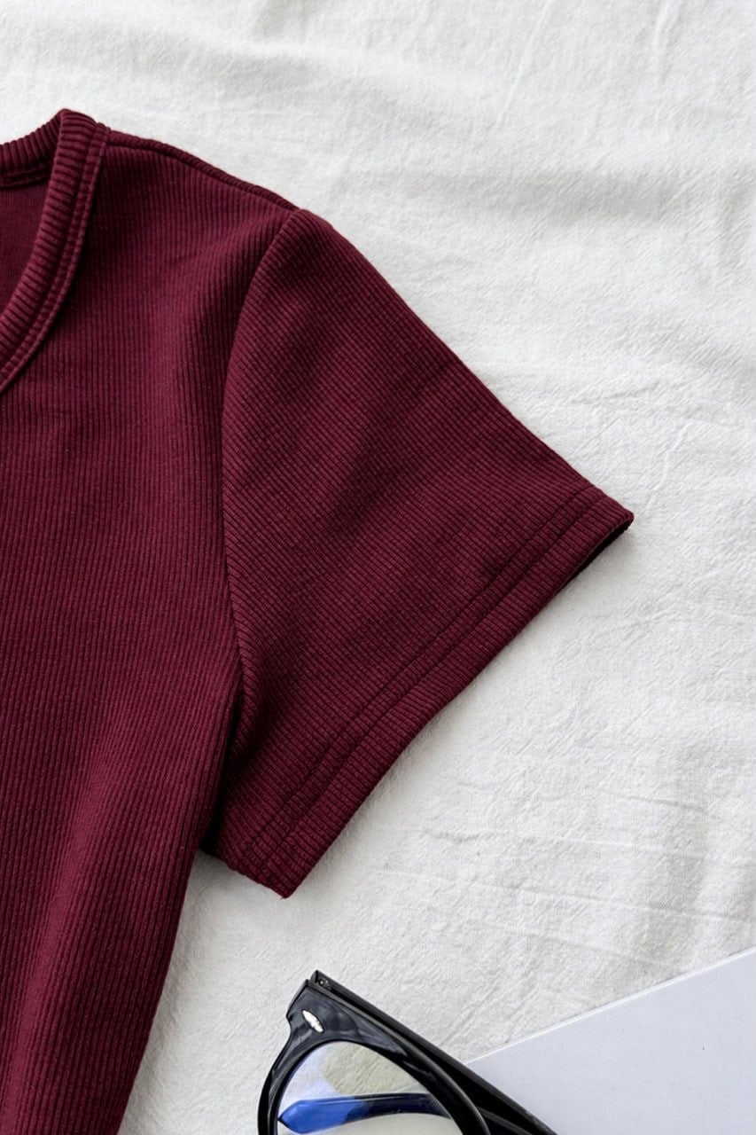 Bordo Soft Detaylı Nakışlı Çıtçıtlı Bluz