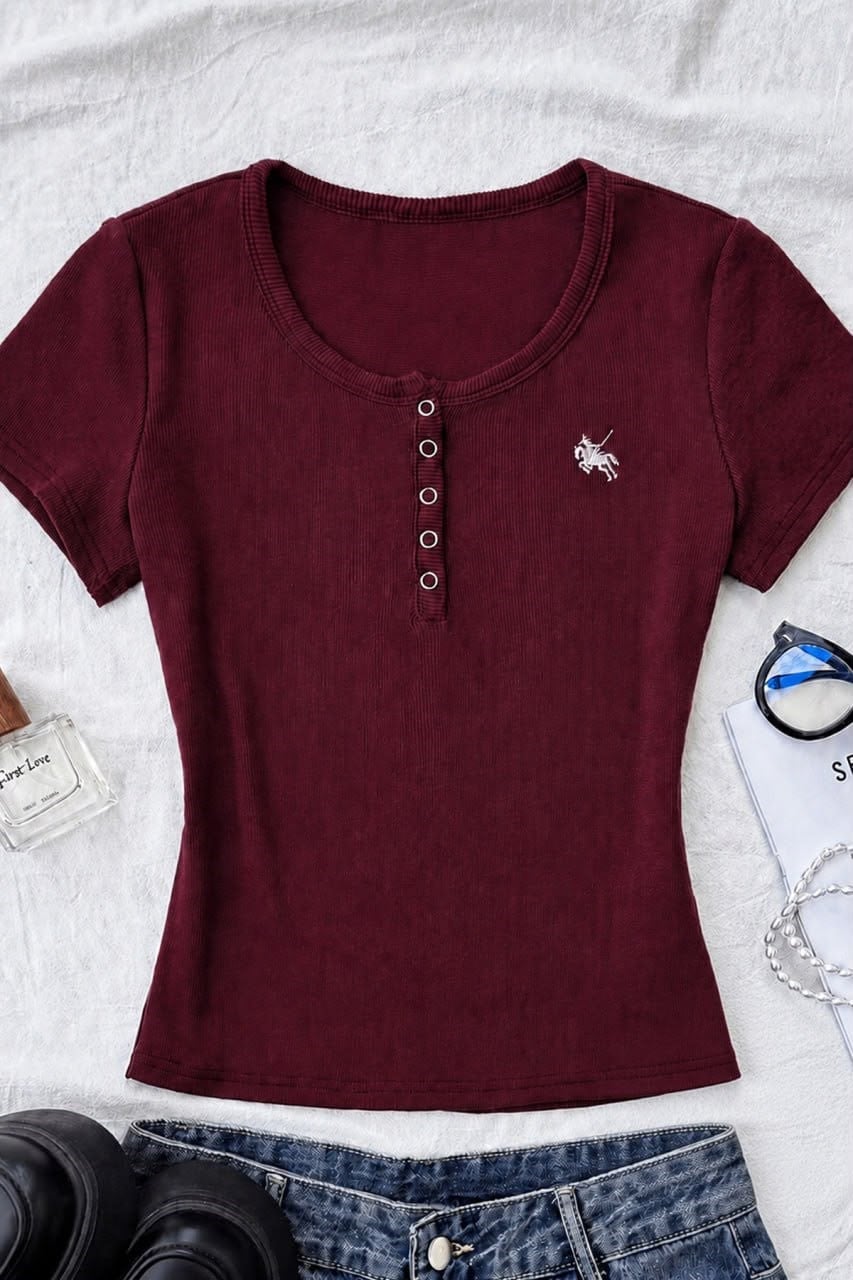 Bordo Soft Detaylı Nakışlı Çıtçıtlı Bluz