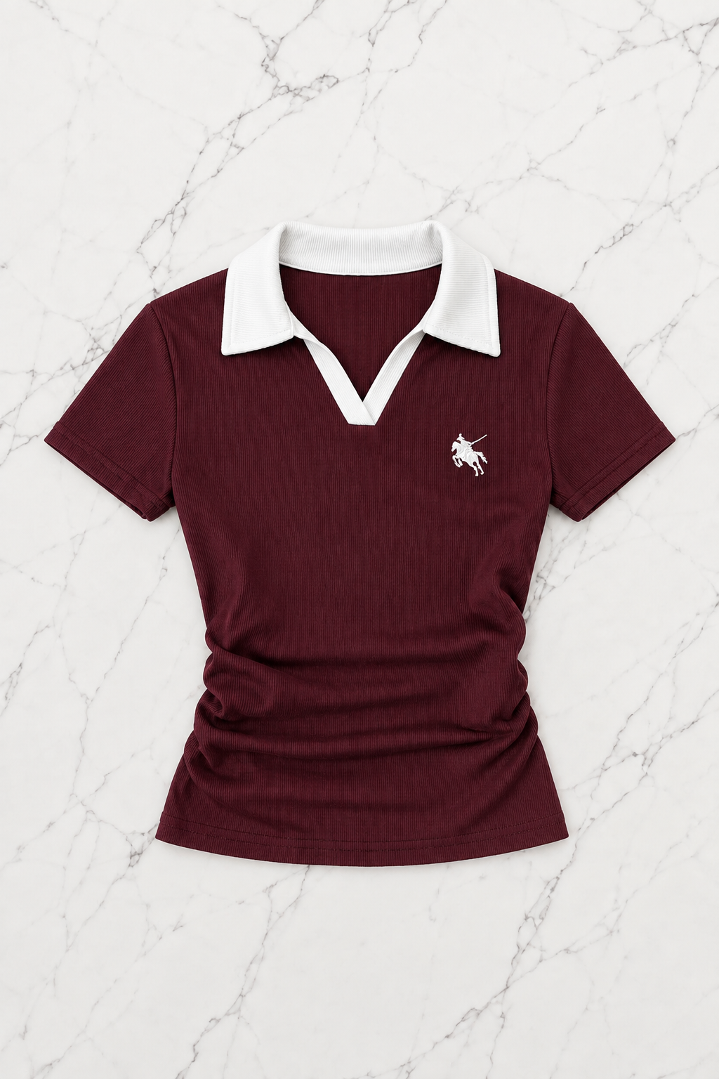 Bordo Solo Polo Yaka Beyaz Yakalı Bluz