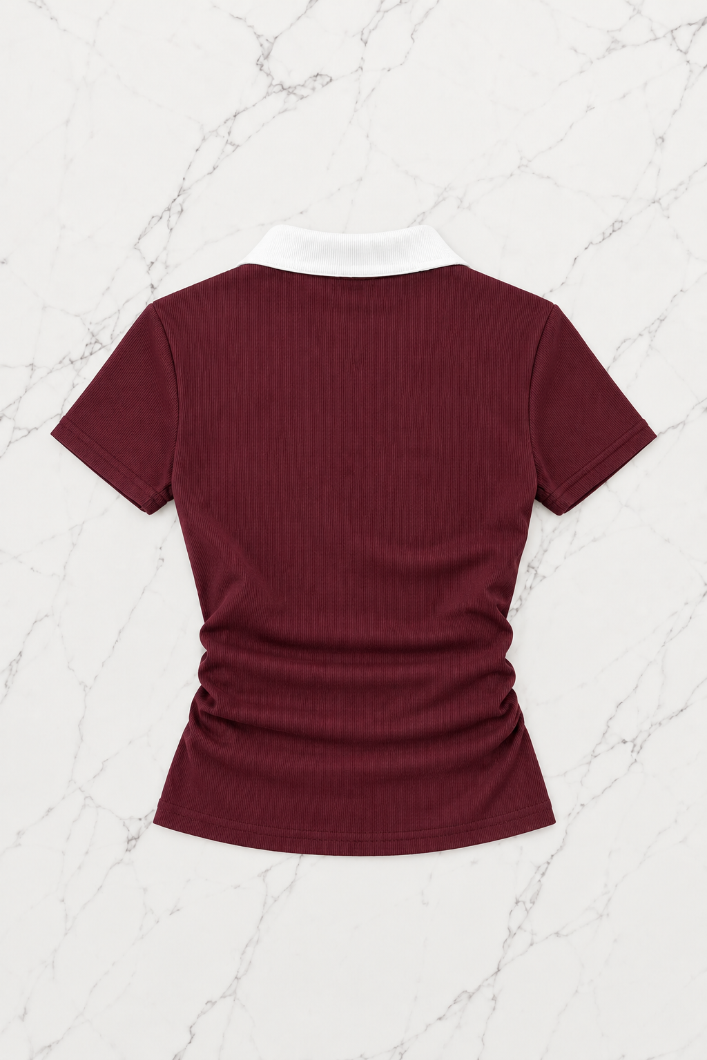 Bordo Solo Polo Yaka Beyaz Yakalı Bluz