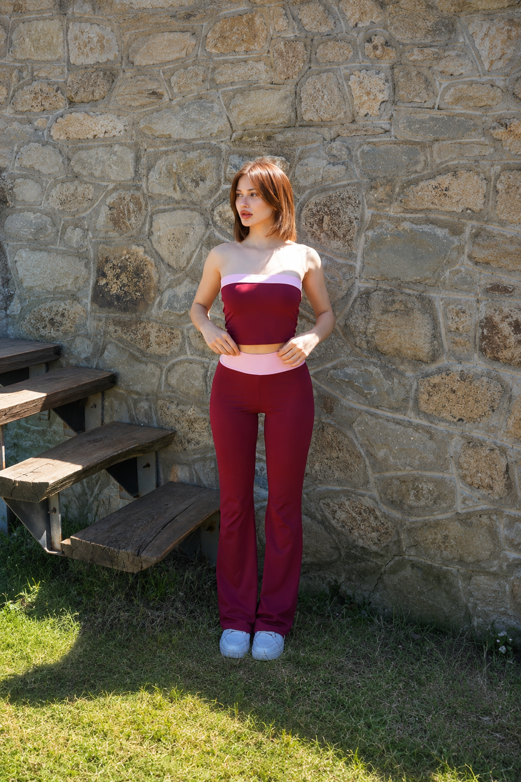 Bordo Straplez Detaylı Alt Üst Takım