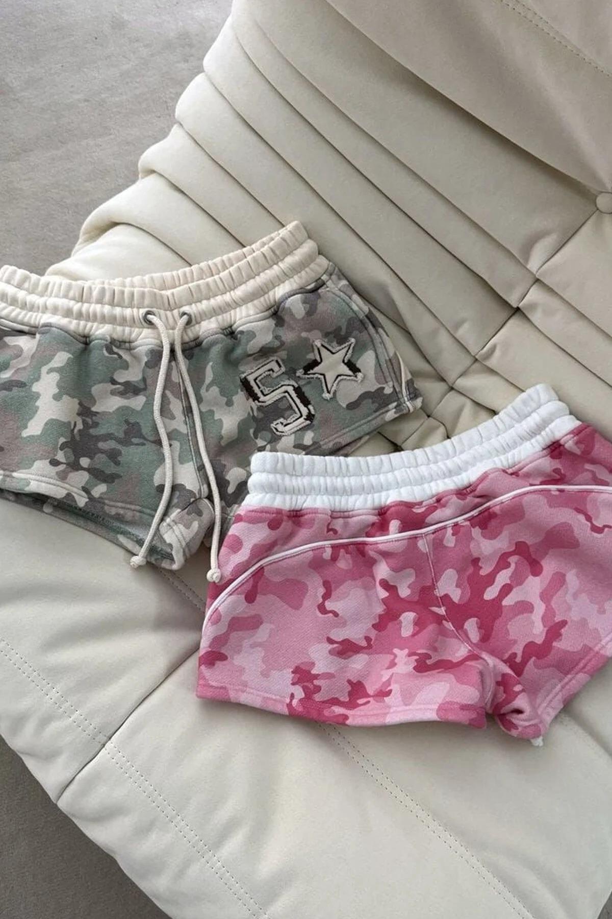 Camo Pembe Kamuflaj Straplez Şort Alt Üst Takım
