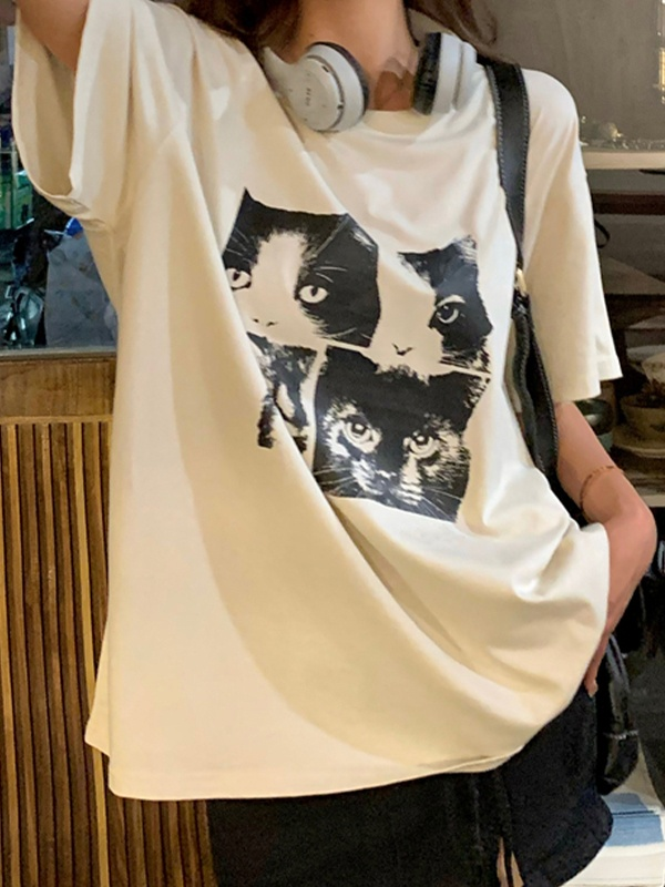 Cat Print Oversize Unisex T-shirt