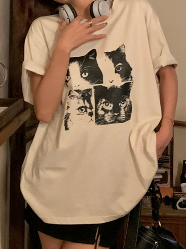 Cat Print Oversize Unisex T-shirt
