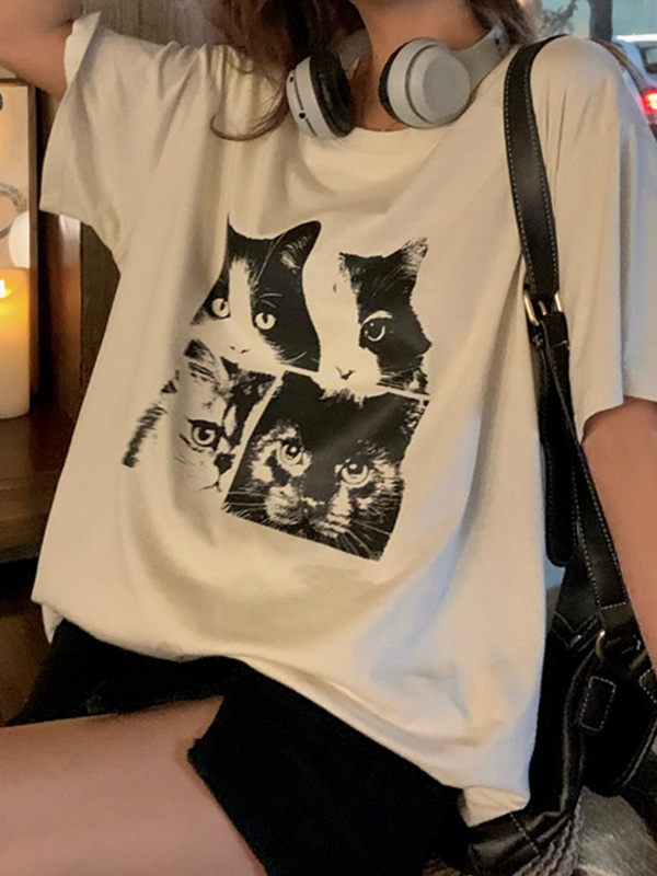 Cat Print Oversize Unisex T-shirt