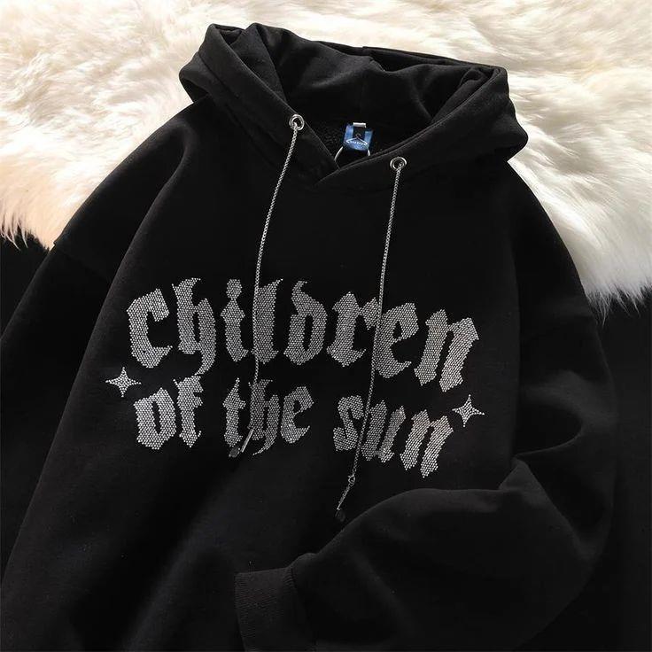 Siyah Children Of The Taş Baskılı Oversize Unisex Sweatshirt