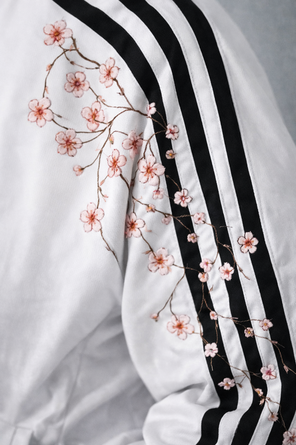 Çizgili Flower Beyaz Oversize Unisex Ceket