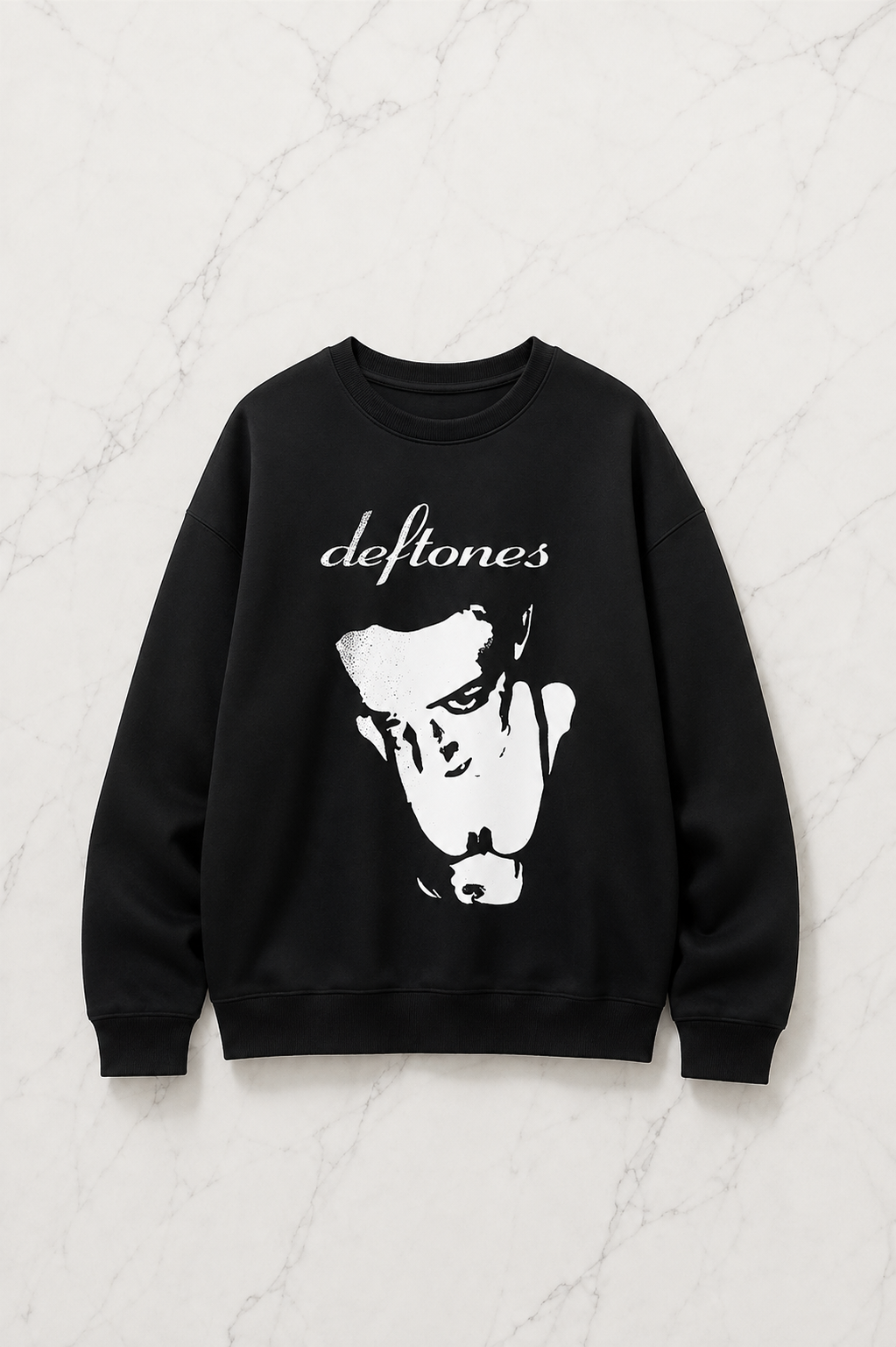 Deftones Baskılı Siyah Unisex Oversize Bisiklet Yaka Sweatshirt