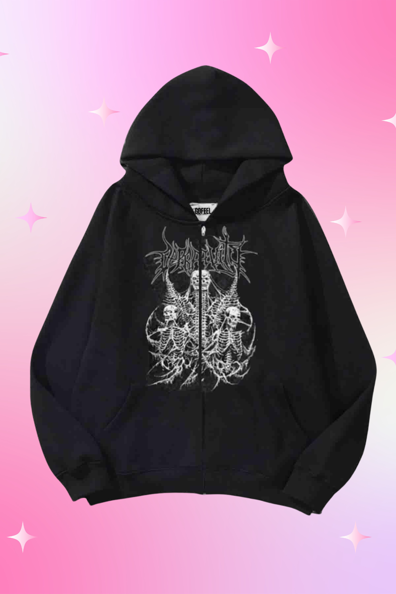 Devil Angel Cry Siyah Kapüşonlu Oversize Unisex Hırka