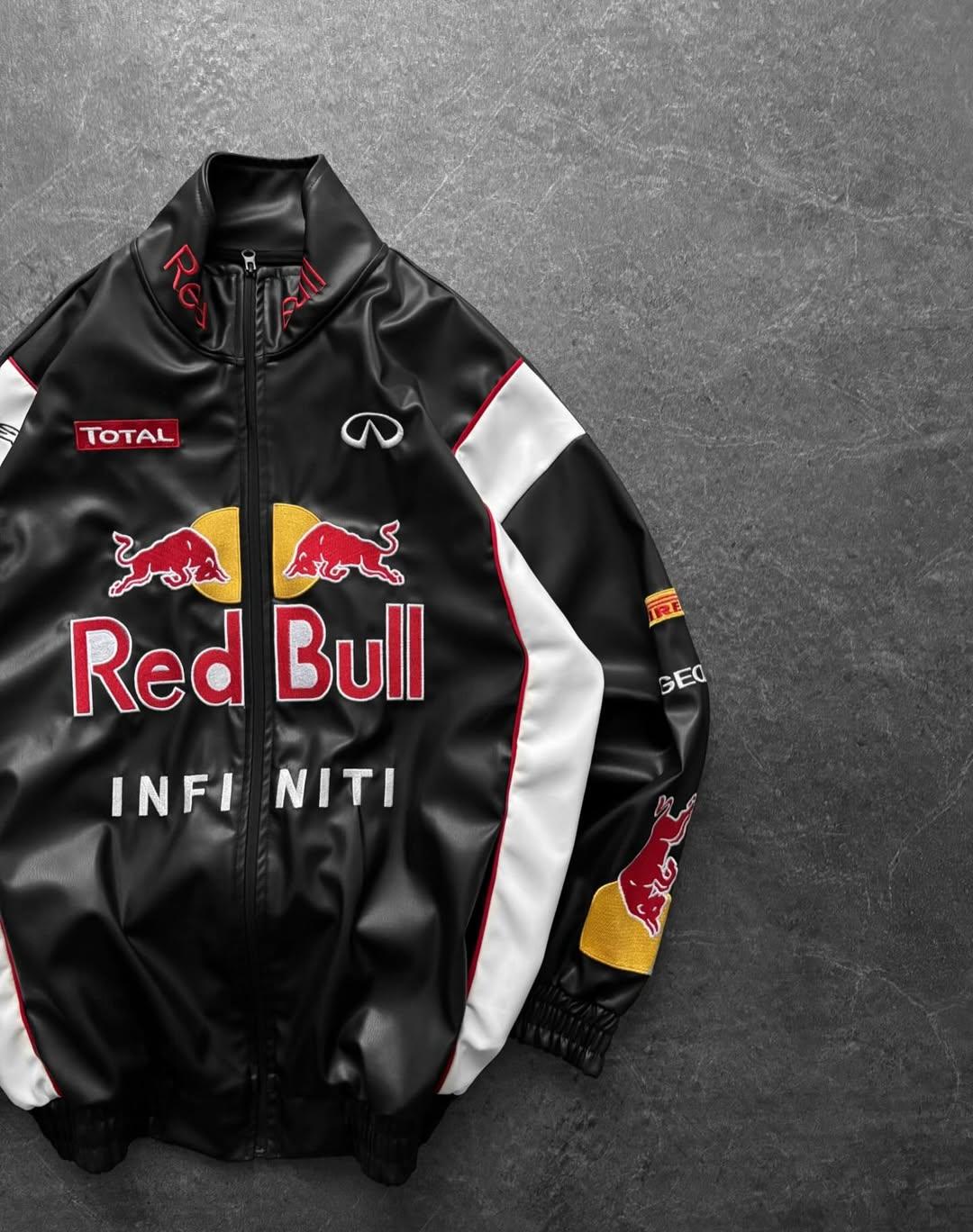 F1 Redbull Siyah/Beyaz Deri Unisex Ceket