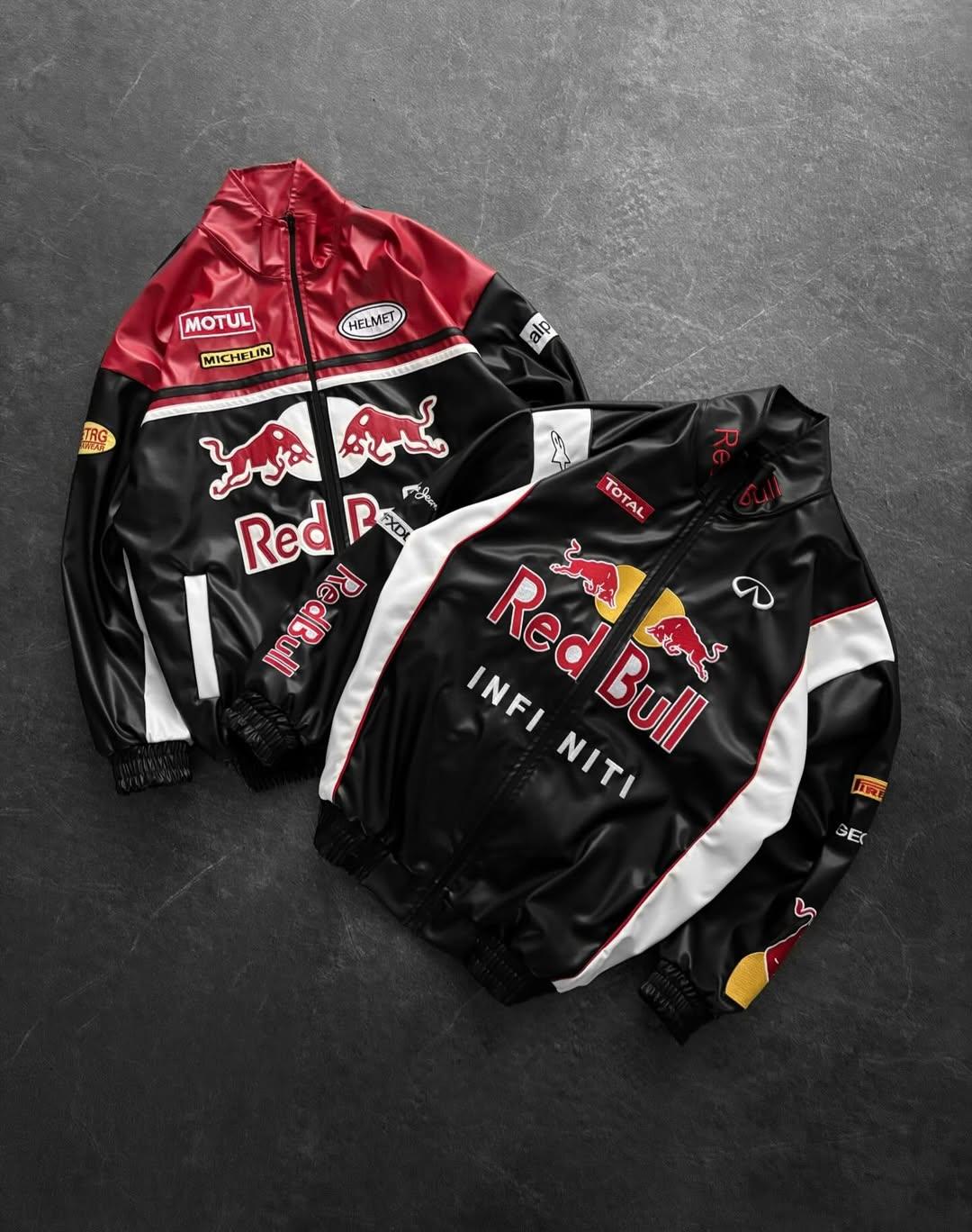 F1 Redbull Siyah/Beyaz Deri Unisex Ceket