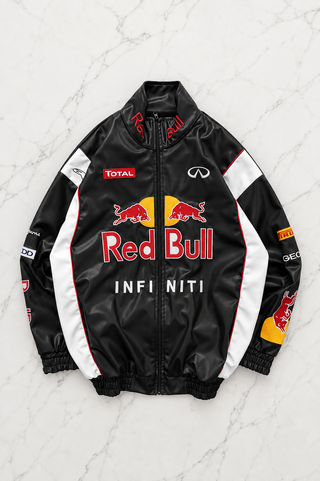 F1 Redbull Siyah/Beyaz Deri Unisex Ceket