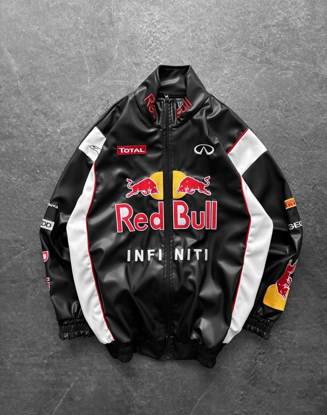 F1 Redbull Siyah/Beyaz Deri Unisex Ceket