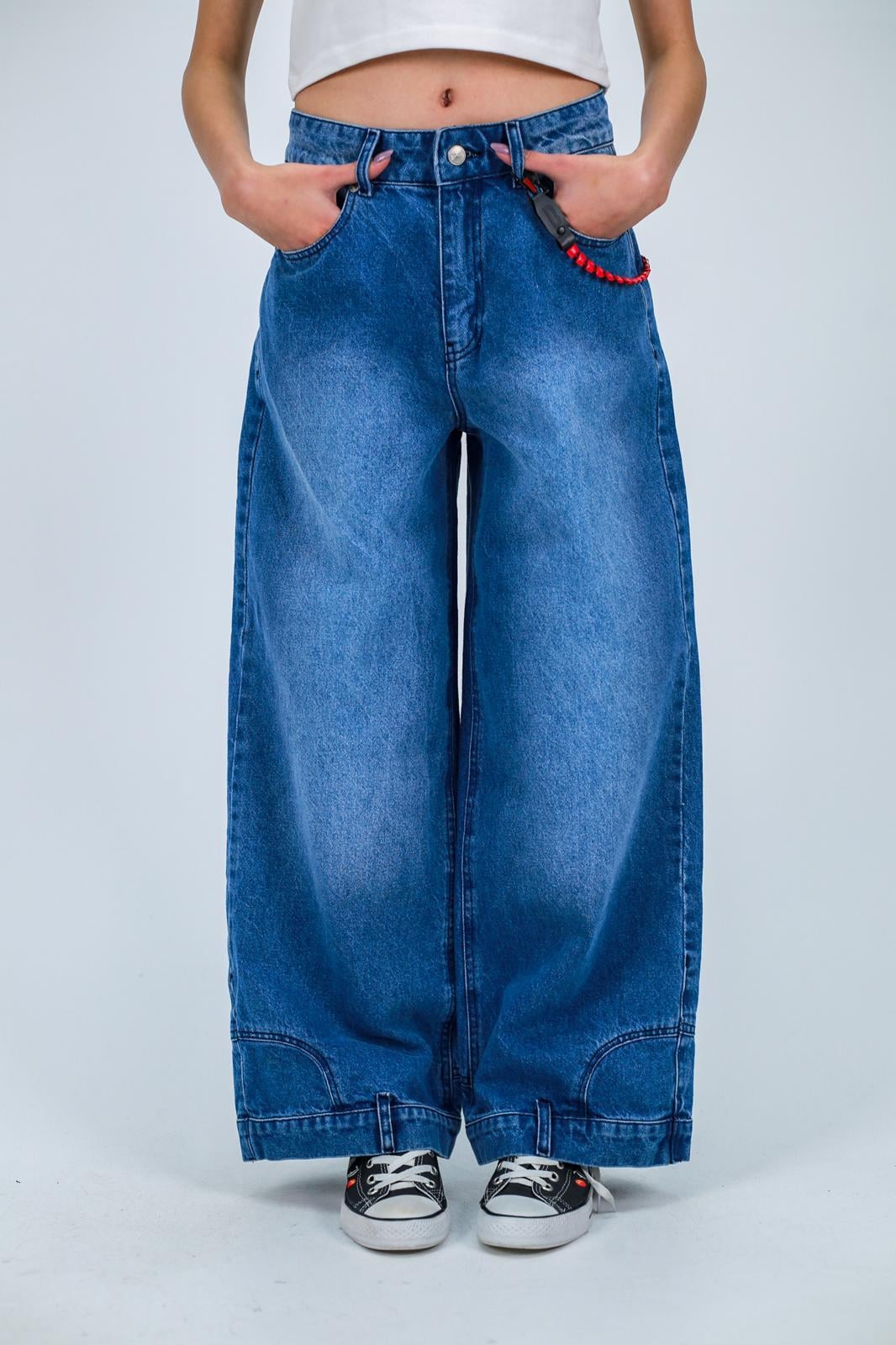 Flip Up Detail Baggy Yıkamalı Pantolon