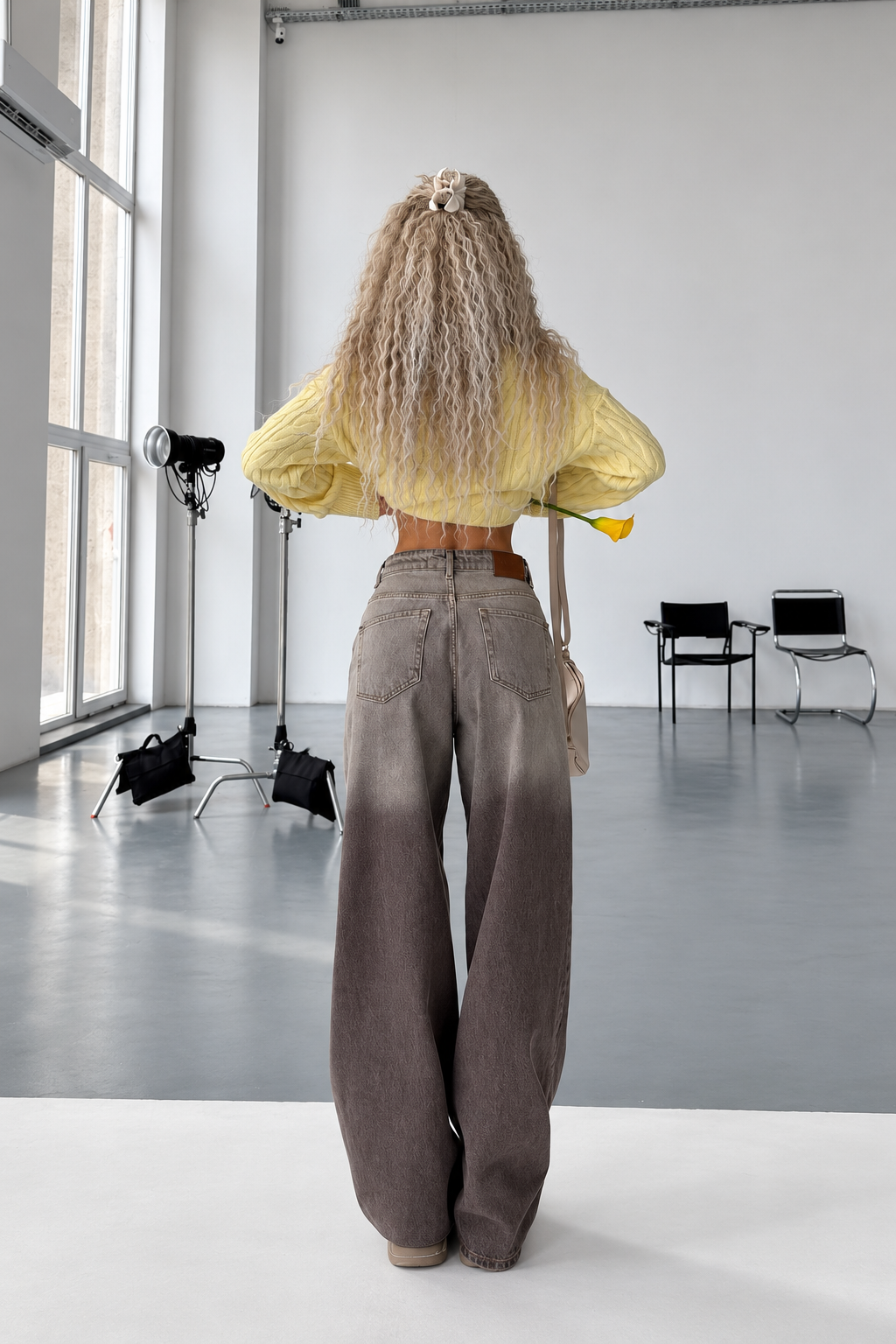 Glitch Degrade Desenli Baggy Jean