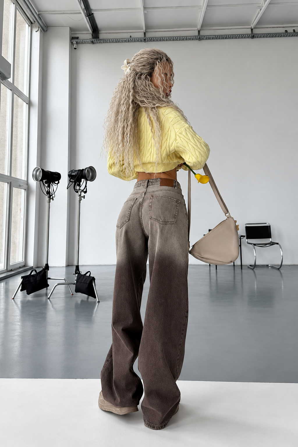 Glitch Degrade Desenli Baggy Jean
