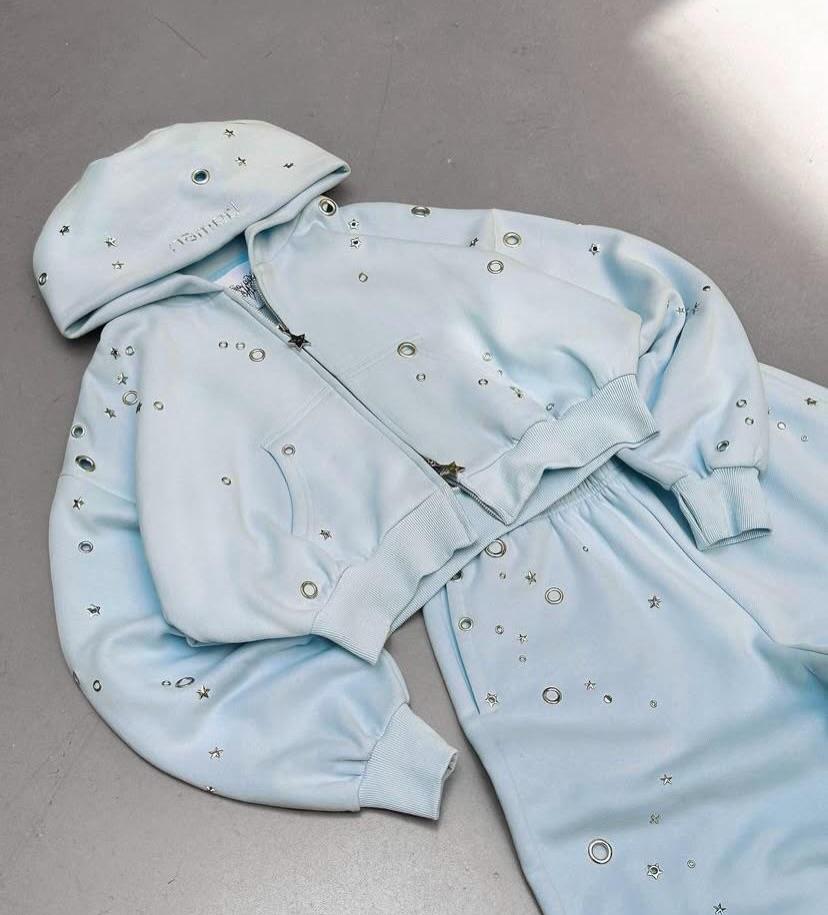 Glithch Eyelet Oversize Blue Eşofman Takımı