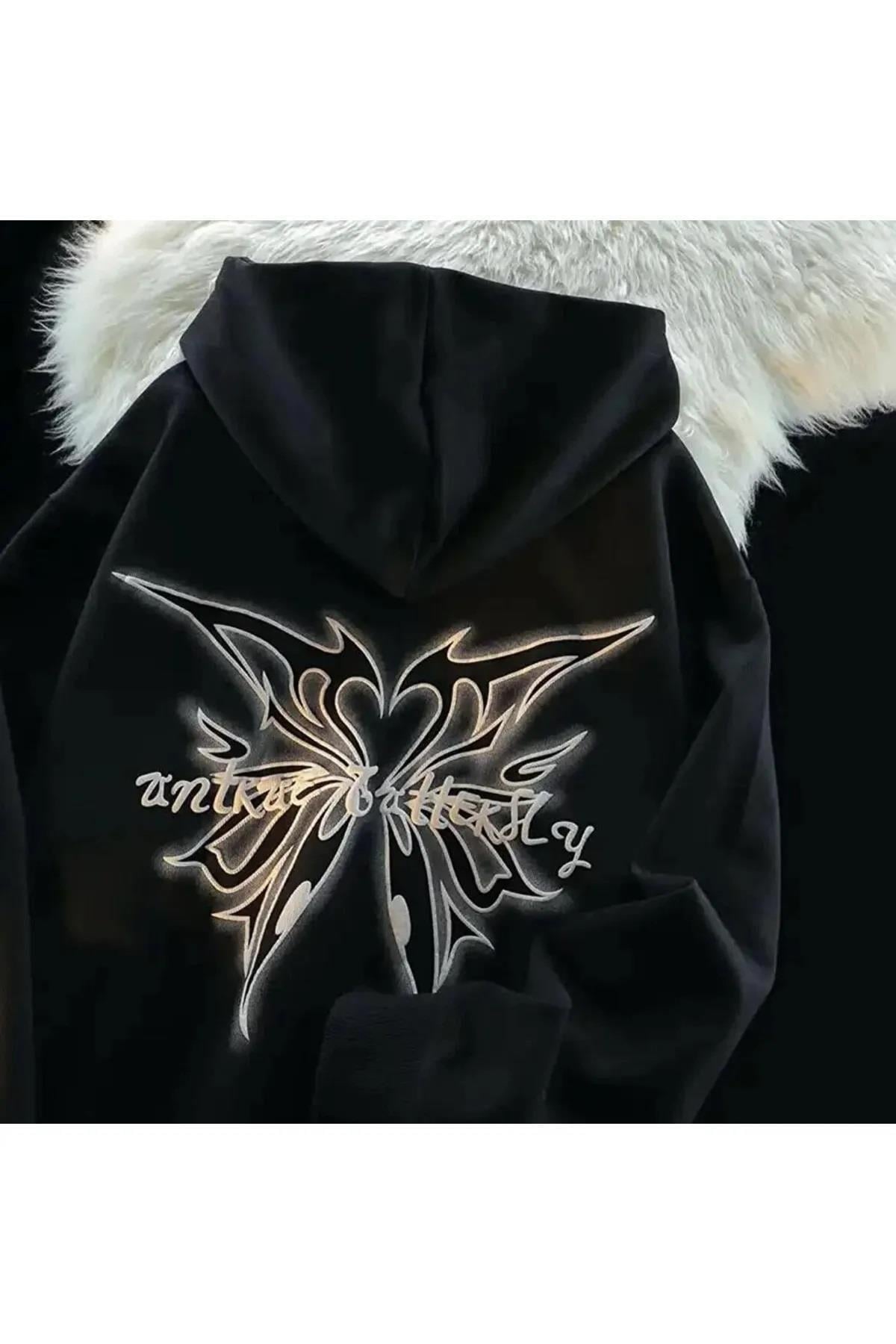 Gothic Butterfly Detail Oversize Unisex Sweatshirt
