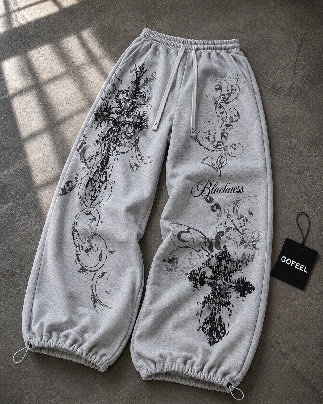 Gothic Rose Detaylı Baggy Unisex Eşofman Altı