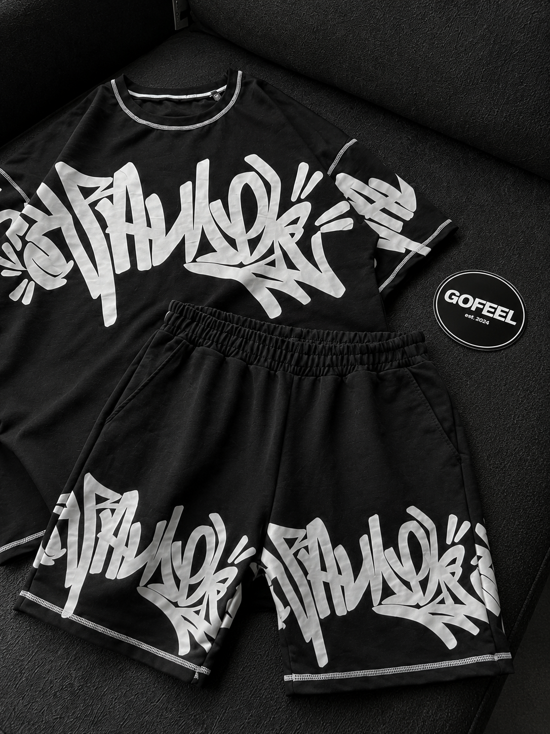 Graffiti Siyah Unisex T-shirt & Şort Takım