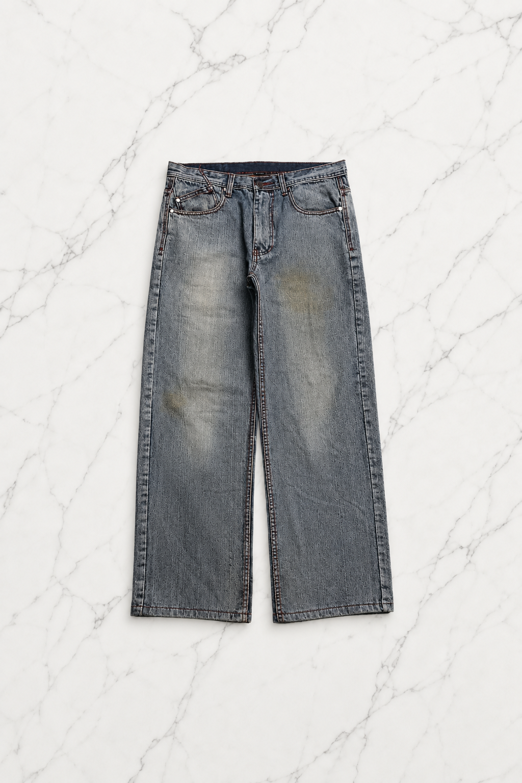 Gri Double Fire Skull Streetwear Yıkamalı Jean Pantolon