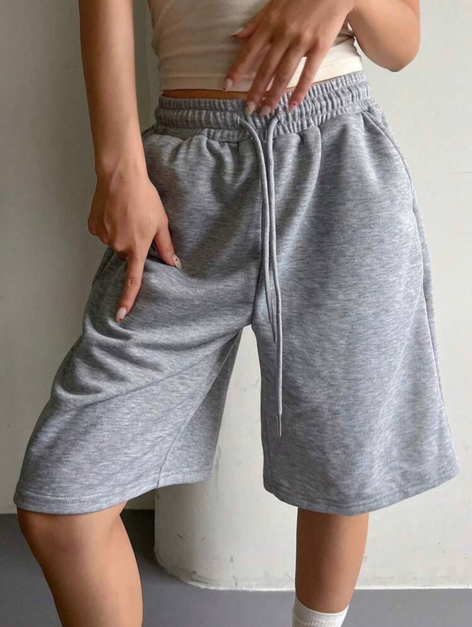 Gri Elas Basic Unisex Baggy Şort