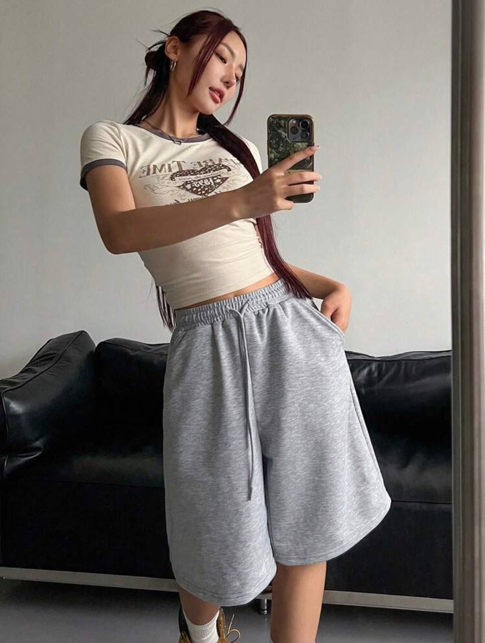 Gri Elas Basic Unisex Baggy Şort