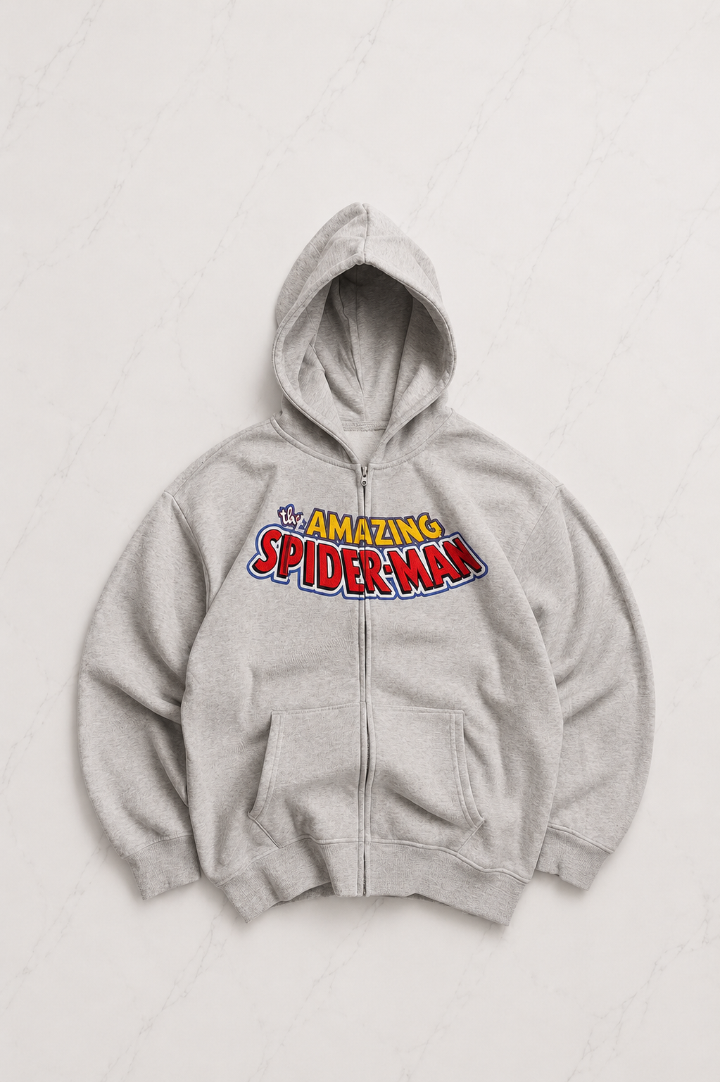 Gri Melanj Amazing Spider Cartoon Sırt Baskılı Unisex Hırka