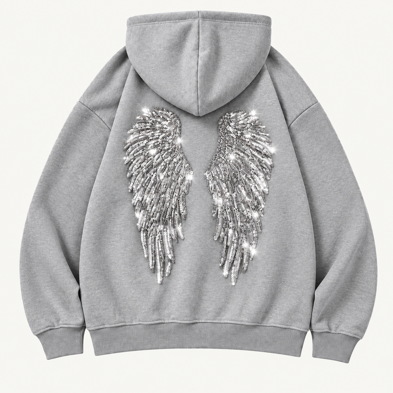 Gri Melek Parıltılı Taş Detaylı Oversize Sweatshirt