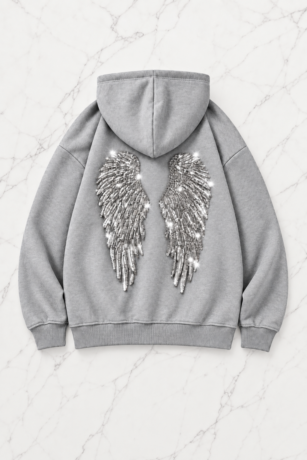 Gri Melek Parıltılı Taş Detaylı Oversize Sweatshirt