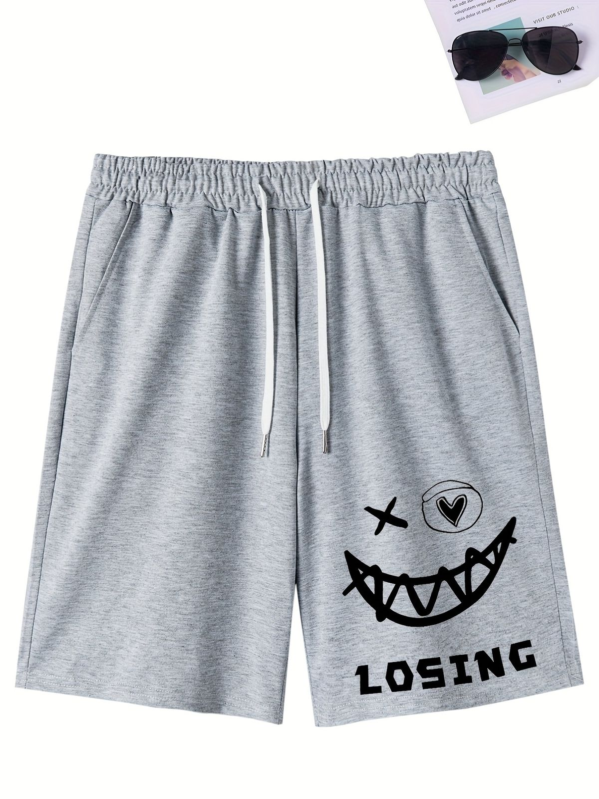 Gri Smile Losıng Baskılı Şort