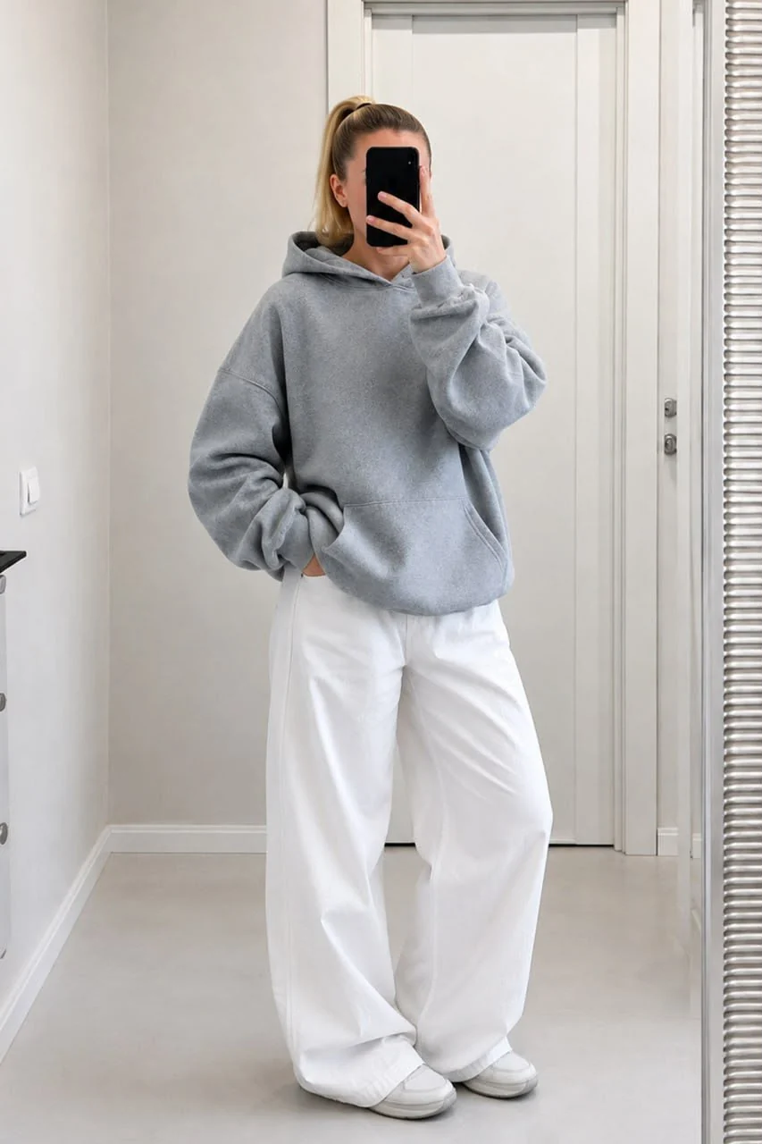 Gri Wings Sırt Dantel Detaylı Oversize Sweatshirt