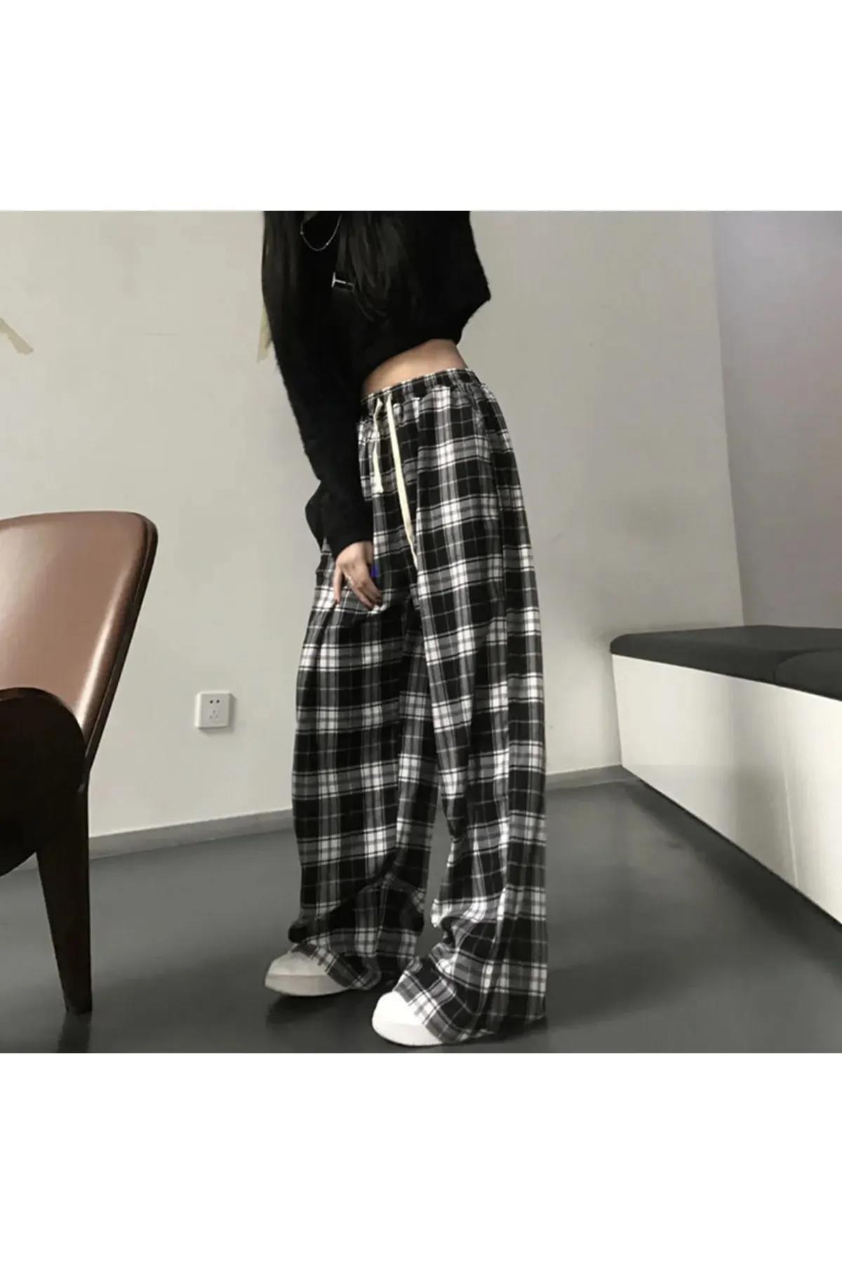 Harajuku Siyah Beyaz Detay Bol Oversize Eşofman Altı