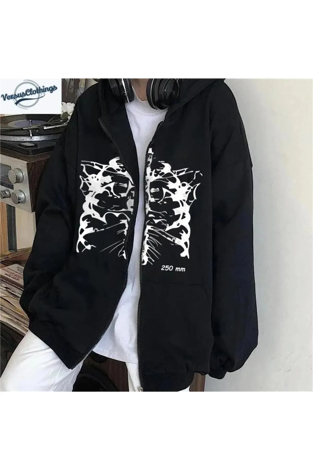Harajuku Skeleton Baskılı Tech Oversize Fermuar Detail Vintage Unisex Hırka