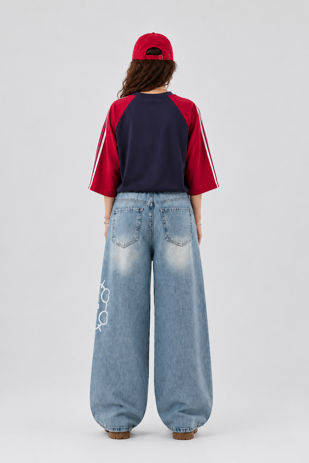 Hello Kitty Detaylı Mavi Baggy Jean