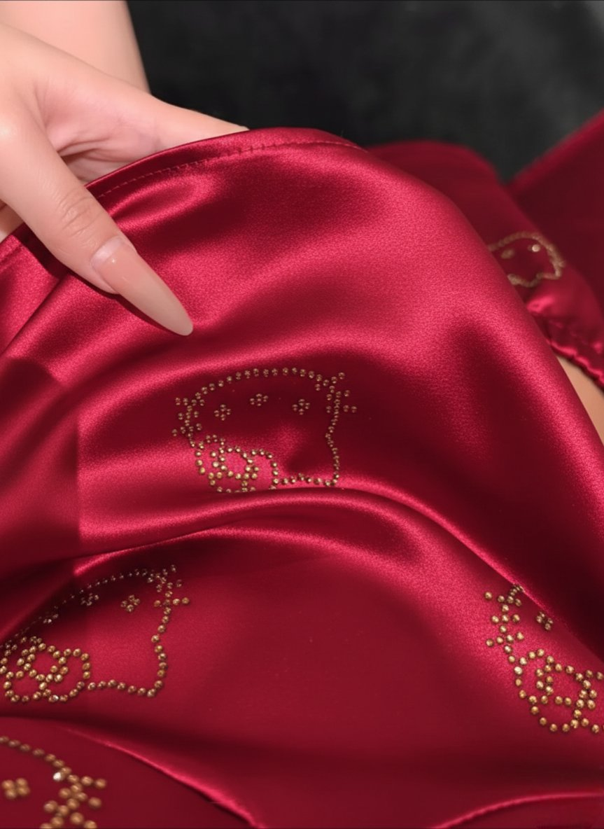 Hello Kitty Taş Detaylı Şık Homewear Pijama Takımı Bordo