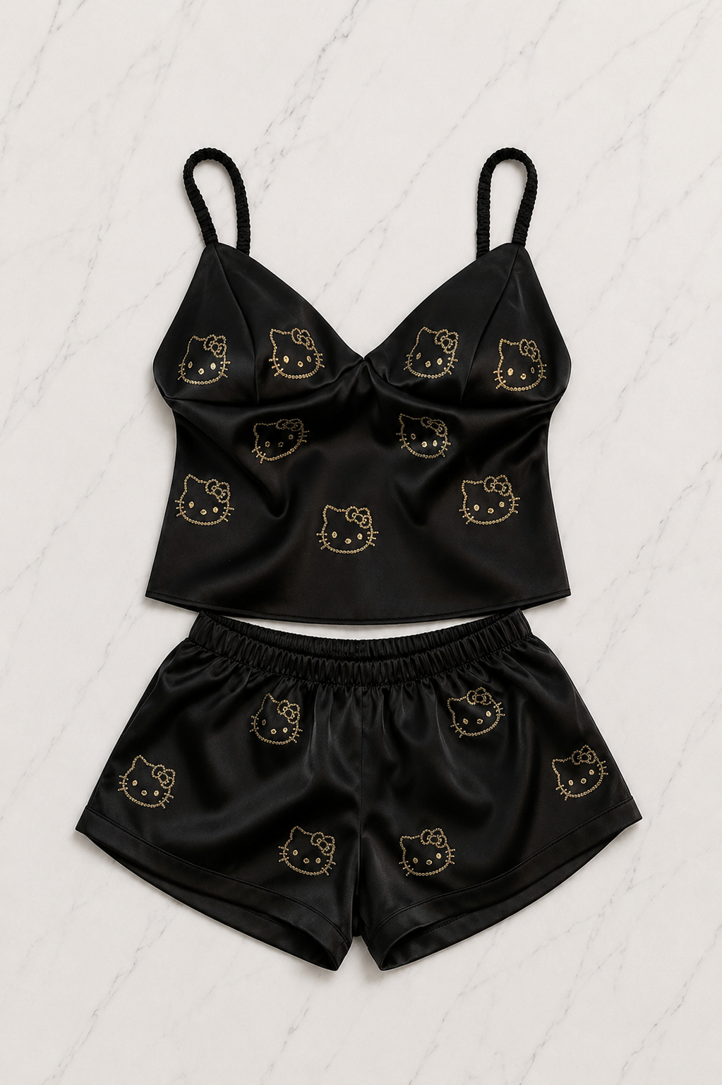Hello Kitty Taş Detaylı Şık Homewear Pijama Takımı Siyah