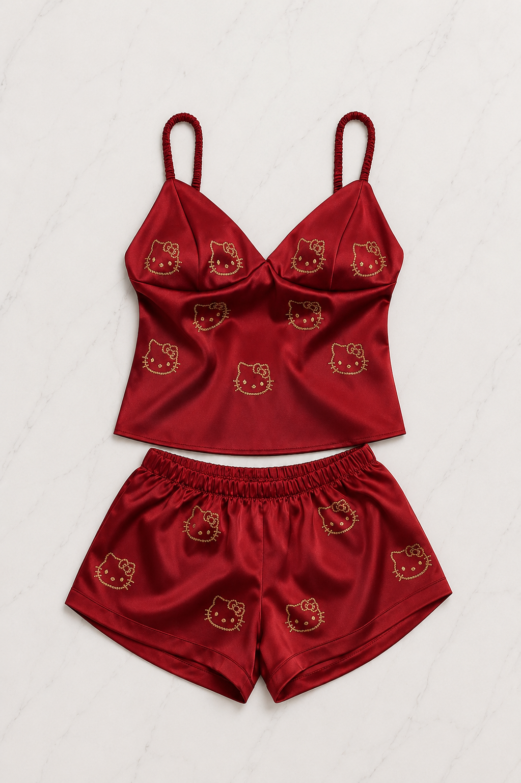 Hello Kitty Taş Detaylı Şık Homewear Pijama Takımı Bordo