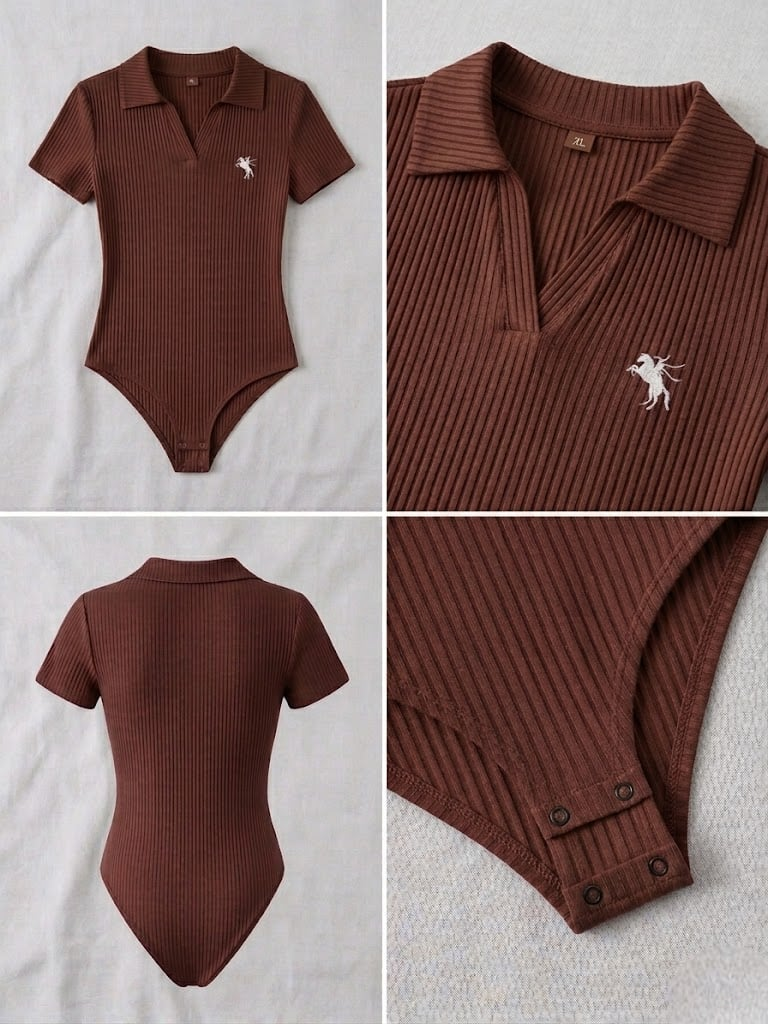 Kahverengi Polo Yaka Fitilli Likralı Premium Zıbın