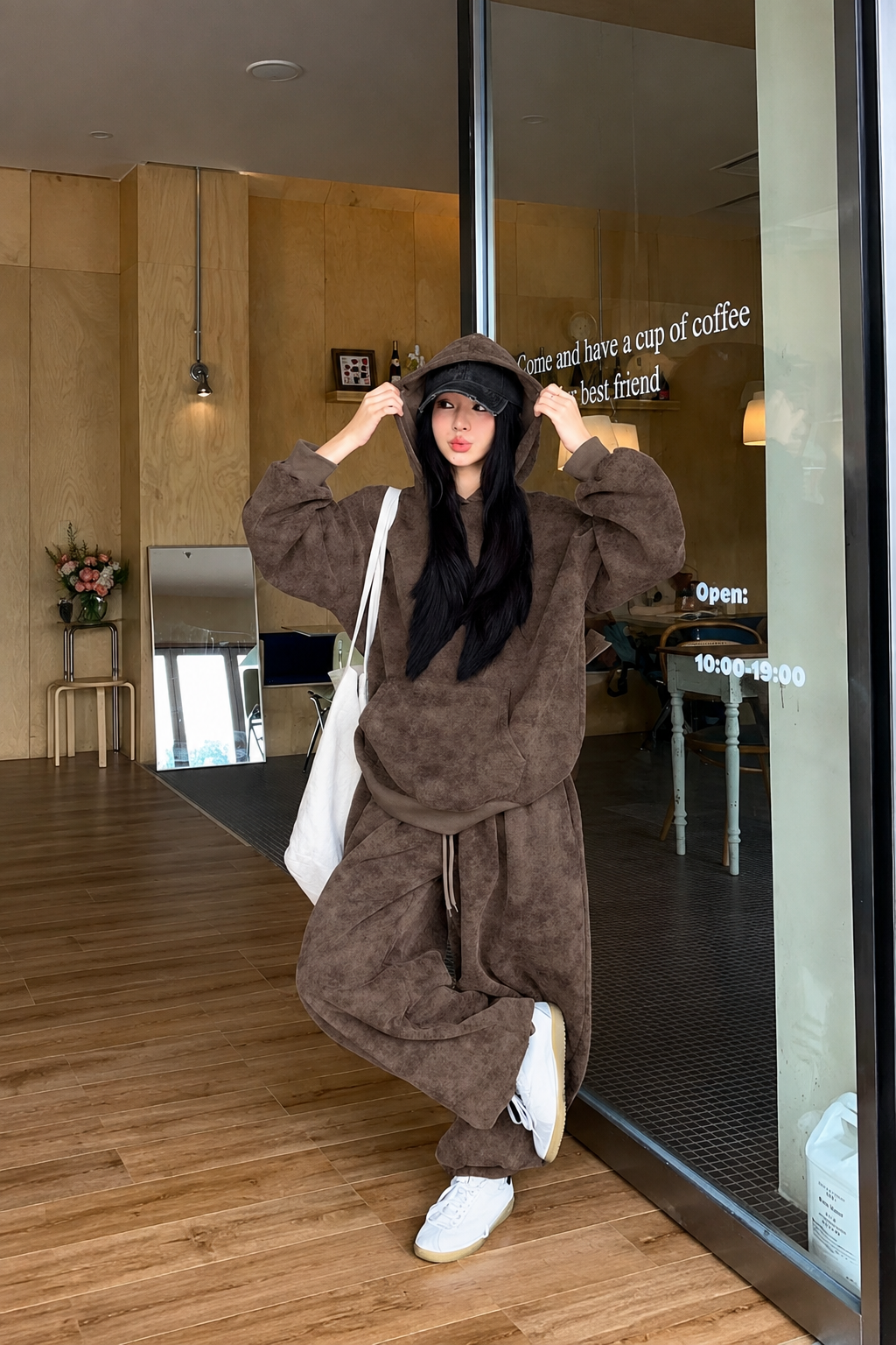 Kahverengi Washed Yıkamalı 3 İplik Eşofman Takımı